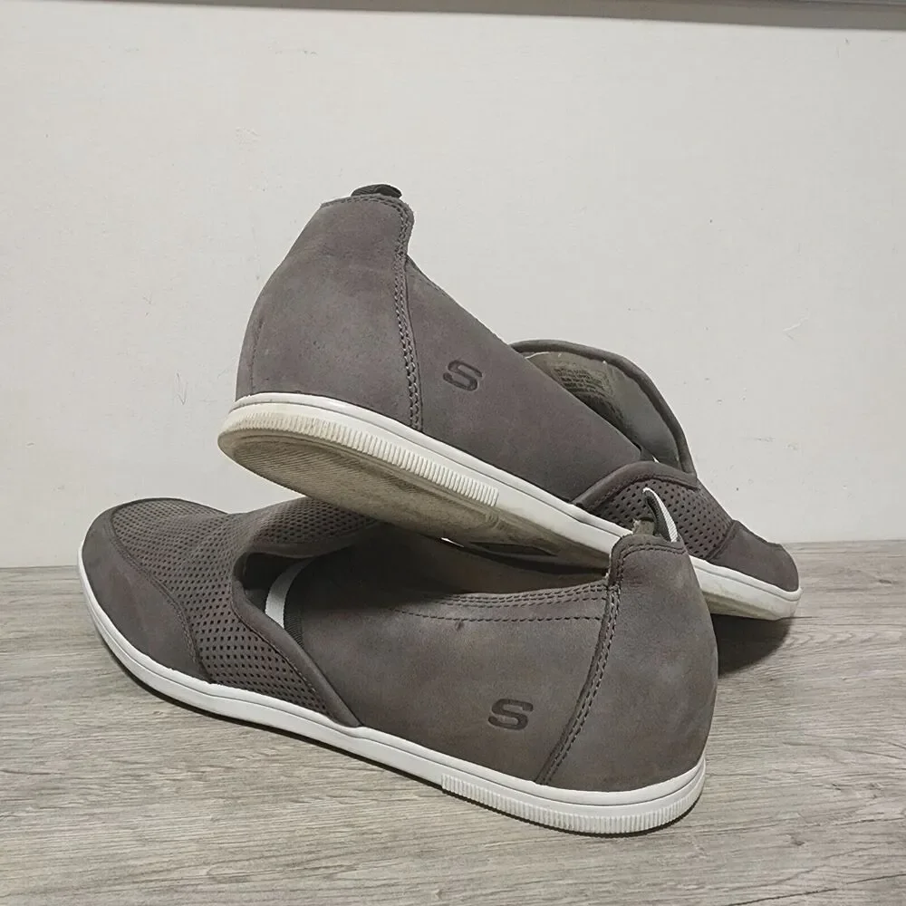 Skechers SN 62240 GRY Leather Upper Balance Slip-On Gray Men's Shoes Size 12